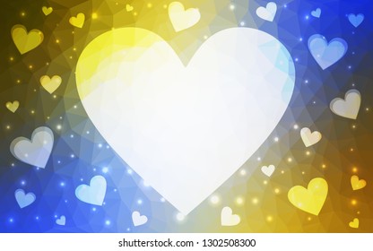 Light Blue, Yellow vector  texture with lovely hearts. Hearts on blurred abstract background with colorful gradient. Design for ad, poster, banner of Valentine Day.
