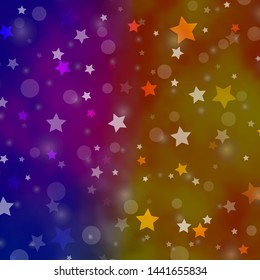 Light Blue, Yellow vector texture with circles, stars. Abstract design in gradient style with bubbles, stars. Texture for window blinds, curtains.