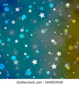 Light Blue, Yellow vector texture with circles, stars. Abstract illustration with colorful spots, stars. Design for wallpaper, fabric makers.