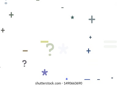 Light Blue, Yellow vector texture with mathematic symbols. Shining colorful illustration with isolated Digit signs. Best design a poster, banner of a math college.