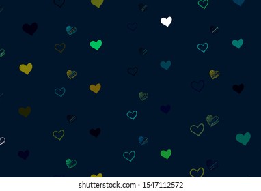 Light Blue, Yellow vector texture with lovely hearts. Blurred decorative design in doodle style with hearts. Pattern for carnival, festival romantic leaflets.