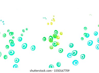 Light Blue, Yellow vector texture with disks. Glitter abstract illustration with blurred drops of rain. Design for posters, banners.