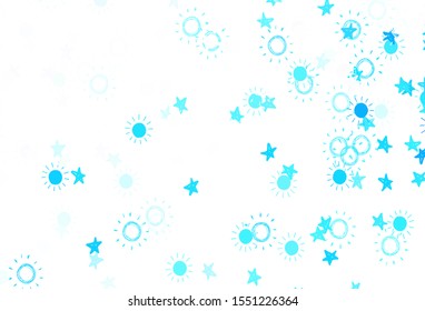 Light Blue, Yellow vector texture with small stars, suns. Shining colored illustration with stars, suns. Template for cosmic backgrounds.