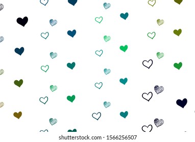 Light Blue, Yellow vector texture with lovely hearts. Blurred decorative design in doodle style with hearts. Pattern for carnival, festival romantic leaflets.