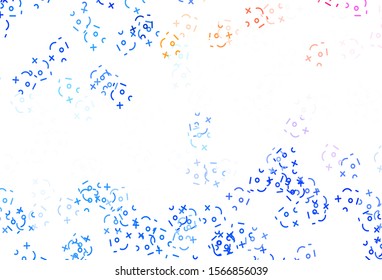 Light Blue, Yellow vector texture with mathematic symbols. Colored mathematic signs with gradient on white background. Pattern for posters, banners of math books.