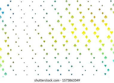 Light Blue, Yellow vector texture with playing cards. Glitter abstract sketch with isolated symbols of playing cards. Pattern for ads of parties, events in Vegas.