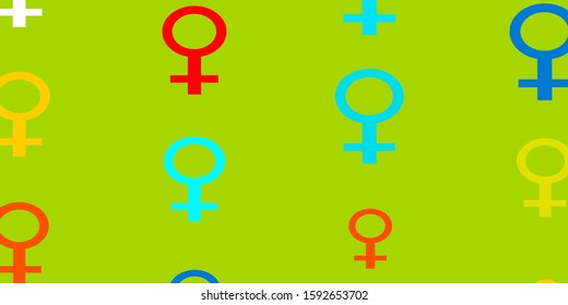 Light Blue, Yellow vector texture with women's rights symbols. Colorful feminism symbols with a gradient in modern style. Sample for your web designers.