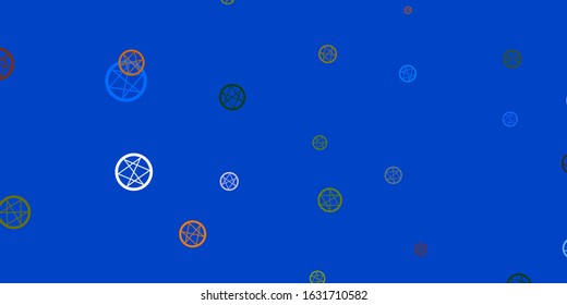 Light Blue, Yellow vector texture with religion symbols. Colorful mystic symbols with a gradient in ancient style. Simple design for occult depiction.