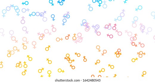 Light Blue, Yellow vector texture with women's rights symbols. Abstract illustration with a depiction of women's power. Elegant design for wallpapers.