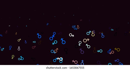 Light Blue, Yellow vector texture with women's rights symbols. Illustration with signs of women's strength and power. Background for International Women’s Day.