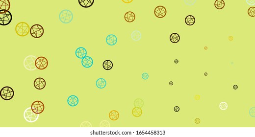 Light Blue, Yellow vector texture with religion symbols. Abstract illustration with gothic gradient shapes. Background for esoteric, mystic designs.