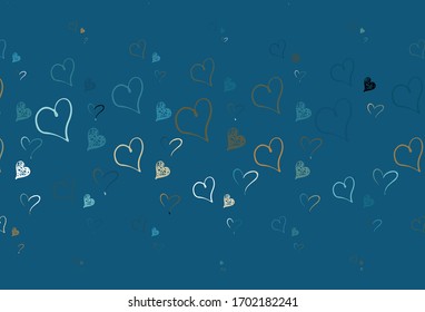 Light Blue, Yellow vector texture with lovely hearts. Decorative design with hearts in simple style . Pattern for marriage gifts, congratulations.
