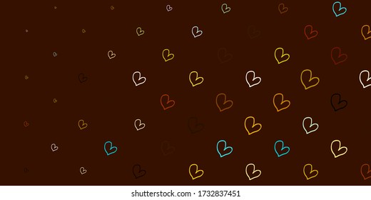 Light Blue, Yellow vector texture with lovely hearts. Hearts on blurred abstract background with colorful gradient. Pattern for carnival, festival romantic leaflets.
