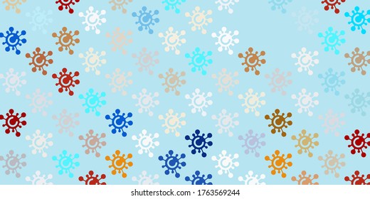 Hellblau, gelbe Vektorstruktur mit Krankheitssymbole. Farbige Farbverlauf-Krankheitssymbole im einfachen abstrakten Stil. Design für Warnhinweise auf biologische Gefahren.