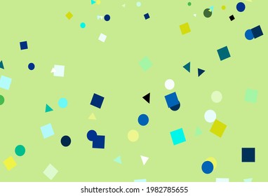 Hellblau, gelbe Vektorstruktur im Poly-Stil mit Kreise, Würfeln. Dekoratives Design im abstrakten Stil mit Linien, Punkten, Würfeln. Muster für Werbespots.