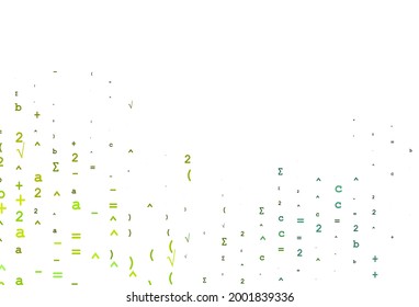 Hellblau, gelbe Vektorstruktur mit mathematischen Symbolen. Farbige mathematische Zeichen mit Farbverlauf auf weißem Hintergrund. Vorlage für Handy-Hintergründe.