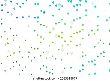 Light Blue, Yellow vector texture with playing cards. Illustration with set of hearts, spades, clubs, diamonds. Pattern for booklets, leaflets of gambling houses.