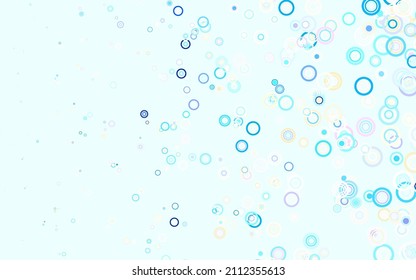 Light Blue, Yellow vector texture with disks. Glitter abstract illustration with blurred drops of rain. New template for your brand book.