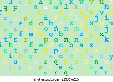 Light blue, yellow vector texture with ABC characters. Colored alphabet signs with gradient on white background. The pattern can be used as ads, poster, banner for books.