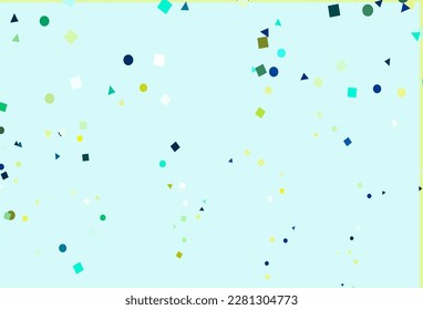 Azul claro, textura vectorial amarilla en estilo poly con círculos, cubos. Ilustración con un conjunto de círculos coloridos, triángulos, cuadrados. Mejor diseño para tu anuncio, afiche, banner.