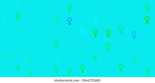 Textura de Vector azul claro y amarillo con símbolos de los derechos de la mujer. Ilustración Abstractas con una representación del poder femenino. Diseño para el Día Internacional de la Mujer.