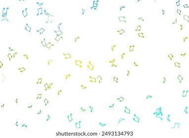 Hellblaue, gelbe Vektorgrafik mit musikalischen Noten. Dekoratives Design im abstrakten Stil mit musikalischen Formen. Muster für Festivalblätter.