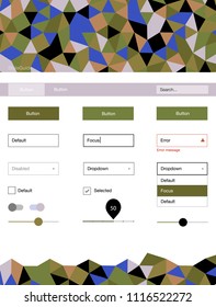 Light Blue, Yellow vector ui kit in polygonal style. Colorful ui/ux kit with header consisted of triangles. This template you can use for landing pages.