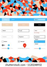 Light Blue, Yellow vector ui kit in polygonal style. Web ui kit with abstract gradient triangles in its header. This sample is for your website.