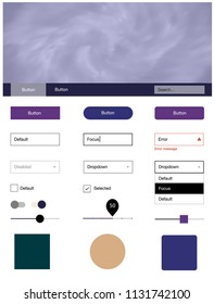 Light Blue, Yellow vector ui kit with clouds & stars. Colorful ui/ux kit with header consisted of clouds & stars. Modern template for your landing page.