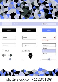 Light Blue, Yellow vector ui kit in polygonal style. Colorful ui/ux kit with header consisted of triangles. This sample is for your website.