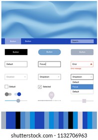 Light Blue, Yellow vector ui ux kit with lines, ovals. Colorful illustration in abstract memphis style with gradient. This template you can use for landing pages.