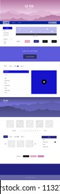 Light Blue, Yellow vector ui kit with landscape. Colorful ui/ux kit with header consisted of hills & rocks. Simple colorful design for tourist websites.