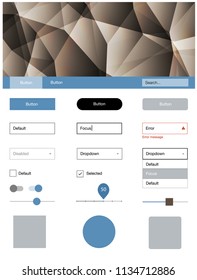 Light Blue, Yellow vector ui ux kit in triangular style. Colorful ui/ux kit with header consisted of triangles. This sample is for your website.