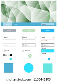 Light Blue, Yellow vector ui ux kit in triangular style. Ui Ux kit with colorful polygonal background in its header. Modern template for your landing page.