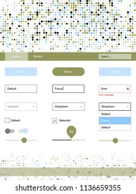 Light Blue, Yellow vector ui kit with dots. Modern Style guide with colorful gradient circles in its header. This sample is for your website.