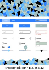 Light Blue, Yellow vector ui ux kit in triangular style. Ui Ux kit with colorful polygonal background in its header. This sample is for your website.