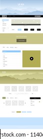 Light Blue, Yellow vector ui ux kit with hills and rocks. Web ui kit with abstract gradient hills in its header. Sample for your landing page of tourism.