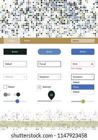 Light Blue, Yellow vector ui kit with dots. Web ui kit with abstract gradient circles in its header. Beautiful layout for websites, landing pages.