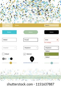 Light Blue, Yellow vector ui kit with dots. Modern Style guide with colorful gradient circles in its header. This template you can use for websites.