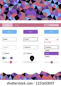 Light Blue, Yellow vector ui kit in polygonal style. Ui Ux kit with colorful polygonal background in its header. Simple colorful design for websites.