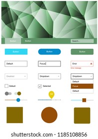 Light Blue, Yellow vector ui ux kit in triangular style. Simple Material Design Kit with colorful mosaic of triangles. Modern template for your landing page.