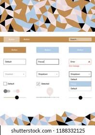 Light Blue, Yellow vector ui ux kit in triangular style. Colorful Style guide with triangles on abstract background. Beautiful layout for websites, landing pages.