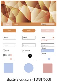 Light Blue, Yellow vector ui kit in polygonal style. Web ui kit with abstract gradient triangles in its header. Beautiful layout for websites, landing pages.