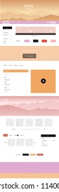 Light Blue, Yellow vector web ui kit with mountains. Modern Style guide with colorful gradient mountains in its header. Beautiful layout for websites, landing pages.