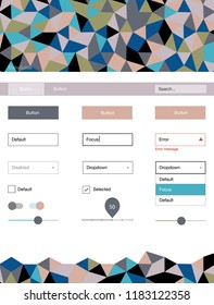 Light Blue, Yellow vector web ui kit in polygonal style. Web ui kit with abstract gradient triangles in its header. This template you can use for landing pages.