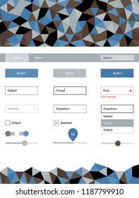 Light Blue, Yellow vector web ui kit in polygonal style. Colorful Style guide with triangles on abstract background. This sample is for your landing page.