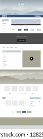 Light Blue, Yellow vector web ui kit with mountains. Colorful Style guide with mountains on abstract background. Template for website of outdoor activities.