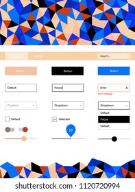 Light Blue, Yellow vector wireframe kit with crystals. Ui Ux kit with colorful polygonal background in its header. Simple colorful design for websites.