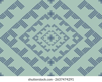 Light blue-green background fabric pattern, decorated with dark blue lines creating a nested diamond pattern and cross symbols, giving a simple yet modern feel.