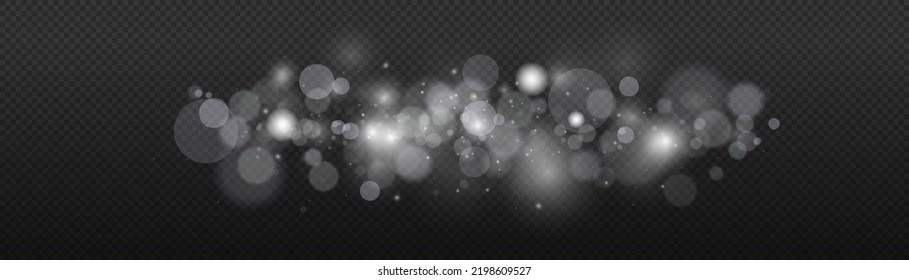 Light bokeh effect isolated on transparent background. Light abstract glowing bokeh lights. Christmas background from shining dust. Christmas concept flare sparkle. White png dust light. 